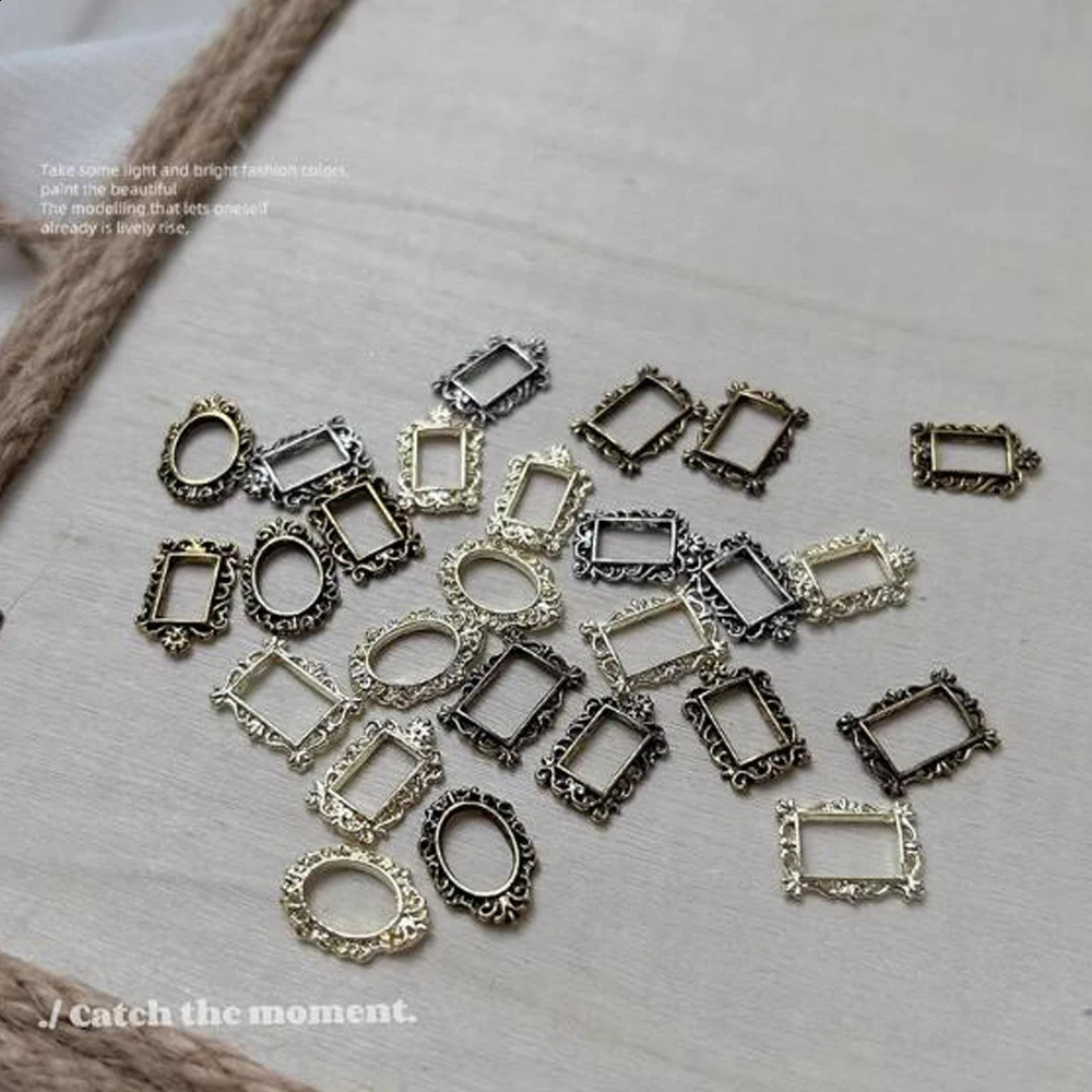 20/10 pieces of retro po frame nail art charm DIY diamond glitter alloy jewelry metal hollow frame decoration DIY handicraft accessories 241008