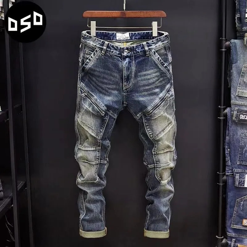 SpringSummer Fashion Trend Retro Solid Color Elastic Leg Mens Casual Relaxing Comfortable Breathable Jeans 240929