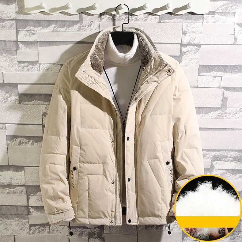 White Duck Down Jacket Lamb Hair Stand-Up Collar Short Large Size Thick Warm Solid Color Casual Mens Windproof Cold Resistance LX241009