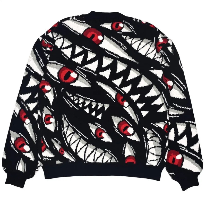 Y2K Gothic Knitted Sweater for Men Harajuku Anime High Quality Knitted Embroidery Oversized Open Knitted Woolen Sweater Fashionable Hip Hop Street Top