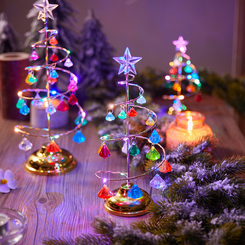 decoration wrought iron luminous desktop crystal tree night light Christmas gift ornaments