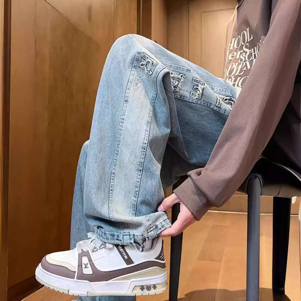 Men's Jeans Loose Straight Leg Casual Long Pants For Teenagers, High School And Middle School Students, Spring And Summer Trendy Brand Pants