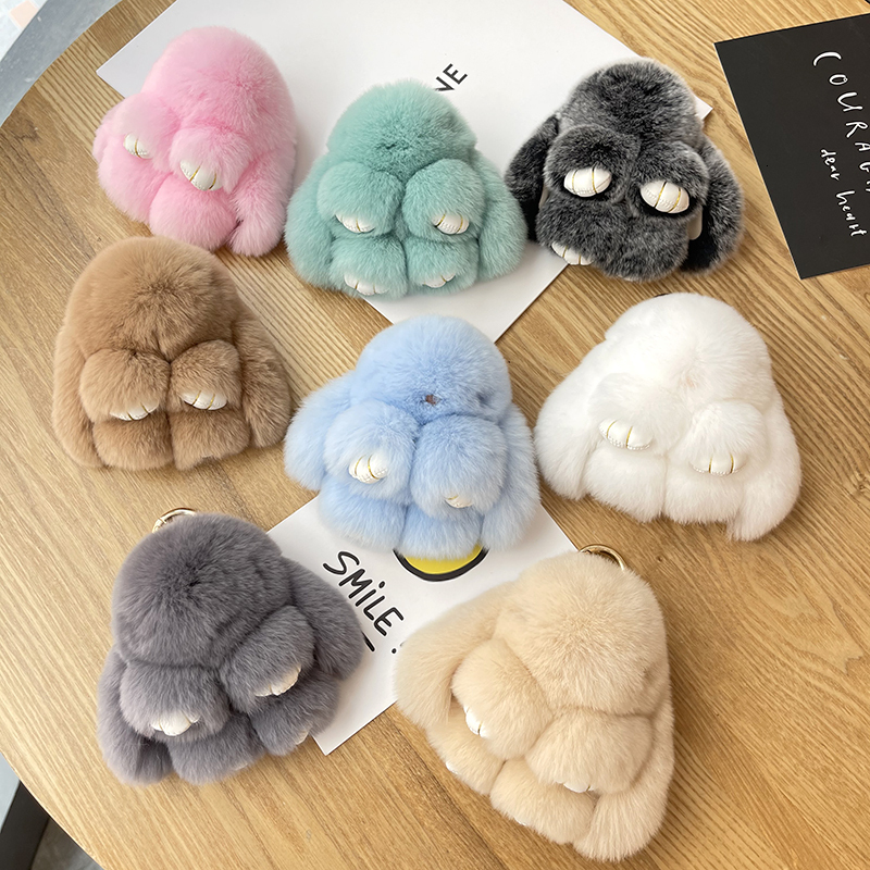 Mini Real Rex Bunny Toy Doll Keyring Tote Bag Charm 10Cm Fur Rabbit Keychain Car Pendant