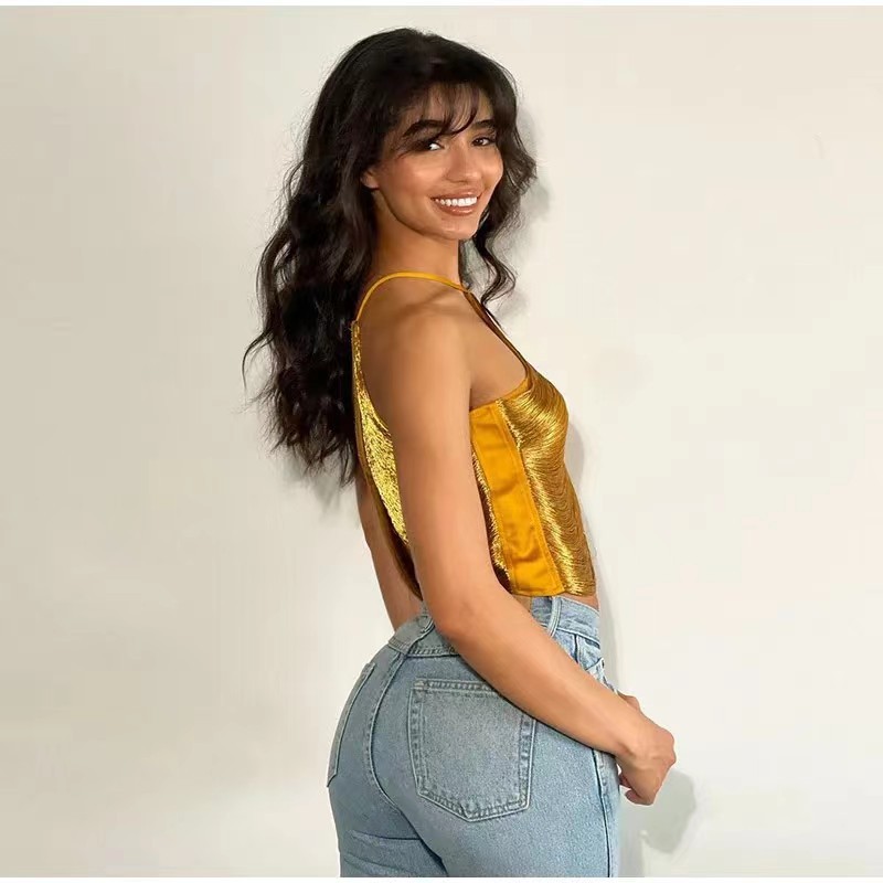 Women's Tanks Off shoulder camisole small vest irregular tassel hanging neck top