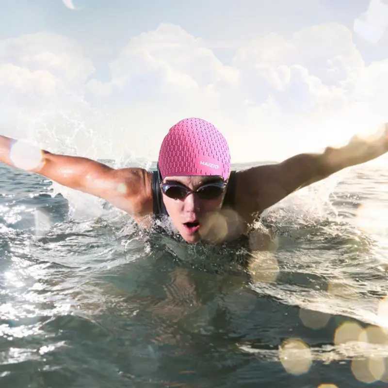 Silicone swimming cap suitable for girls boys adults men women plus sign swimming cap long thick curly hair braid soft swimming cap CL241009