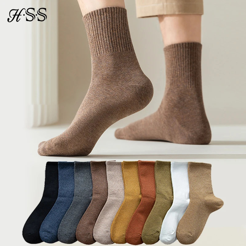 HSS 95% pure cotton mens business dress long socks casual solid color spring summer black and white mens comfortable socks 241009