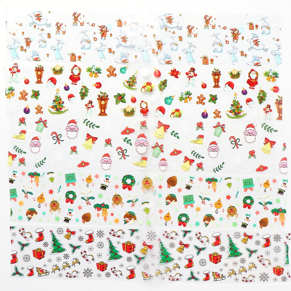 10 pieces/set of Christmas nail art transfer foil stickers winter snowflakes Santa Claus slider paper Year decoration packaging GL2219 241008