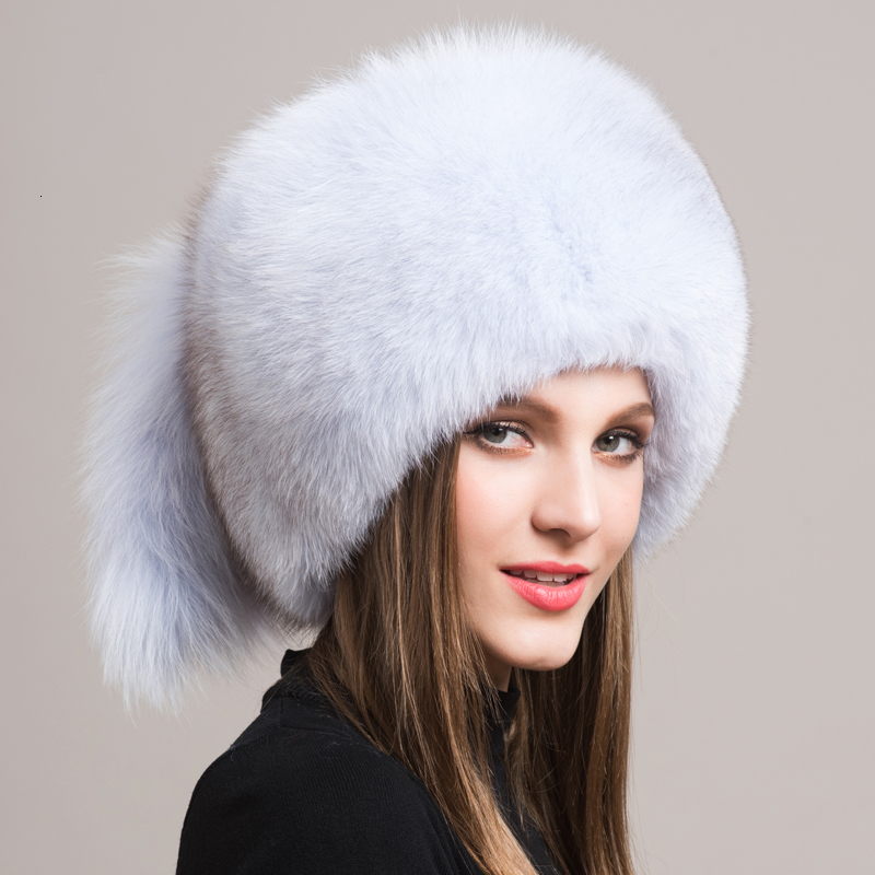 Winter Women Fashion Real Hat Natural Fox Hats Headgear Russian Outdoor Cap Ladies Thicken Warm Fur Caps