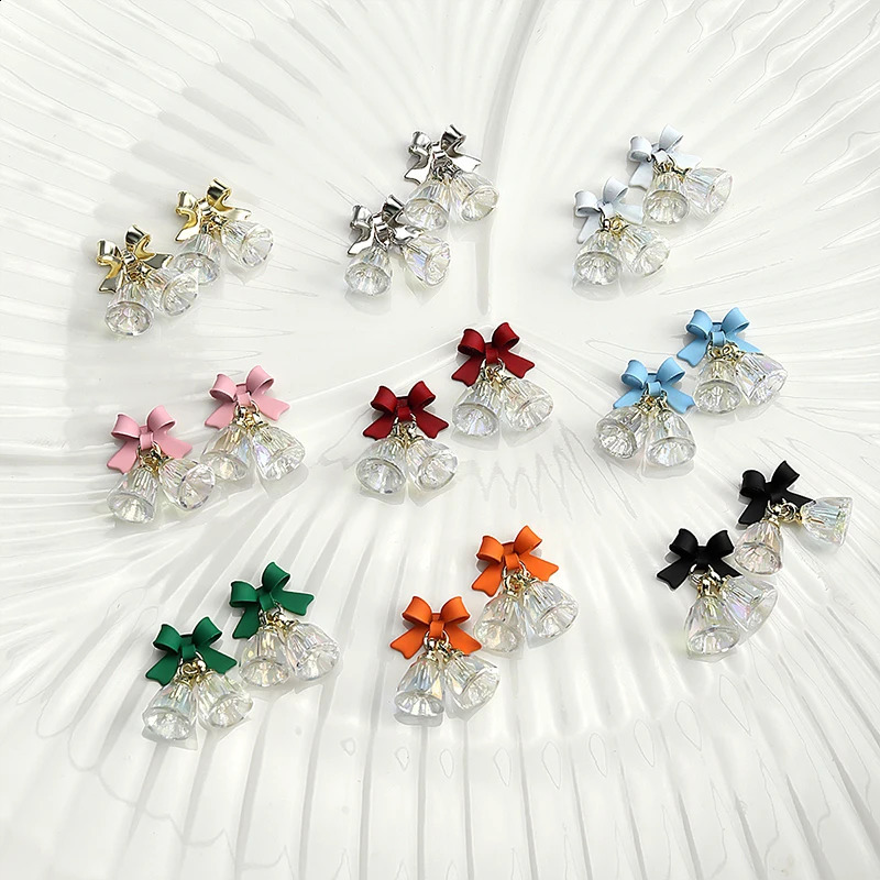 10 Christmas Bell Zircon Crystal Bow Water Diamond Nails 3D Charm Decoration Jewelry Nail Accessories Manicure 241008