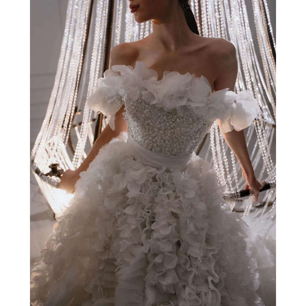 Illusion Wedding Dress A-e Strapless Off The Shoulder Pearls Appliques Sleeveless Princess Bride Vestido De Noiva Custom Made