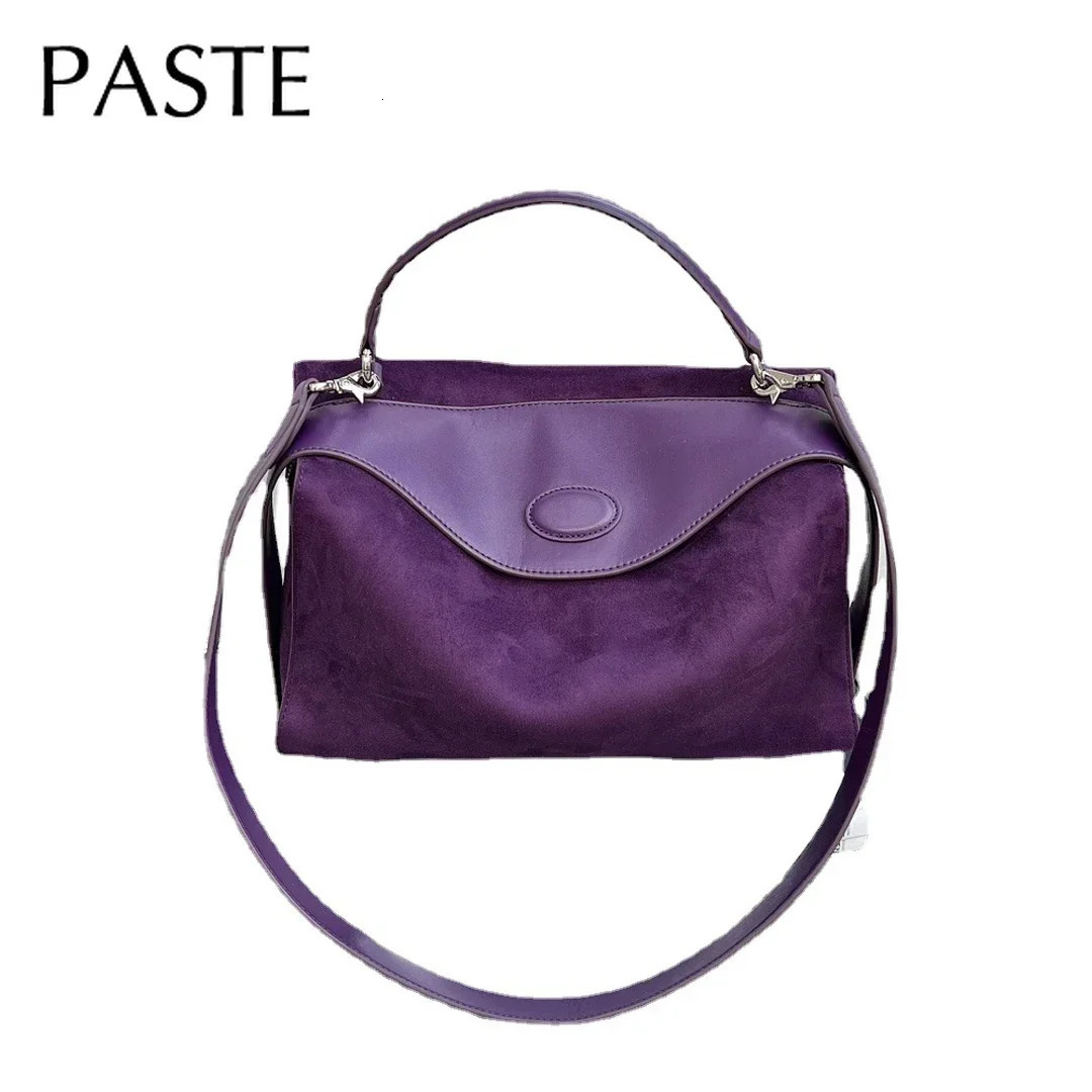 Large Lavender Purple Smooth Velvet Wide Shoulder Strap Womens Shoulder Bag High Quality Winter Suede Leather Womens Handbag 241008
