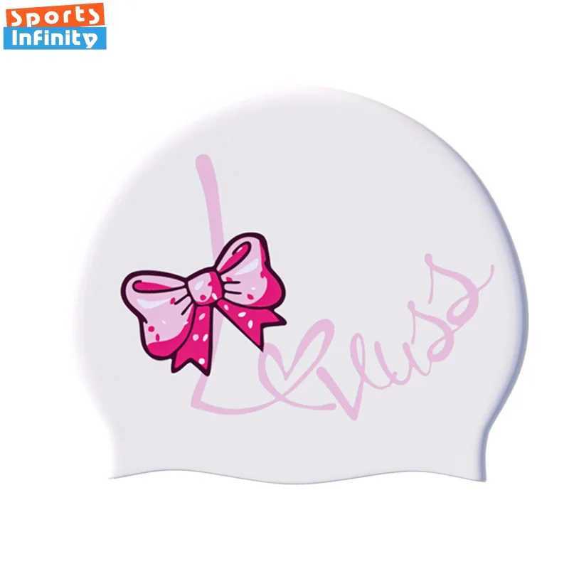 Printed silicone womens swimming cap waterproof womens long hair exclusive enhanced swimming cap accessories CL241010