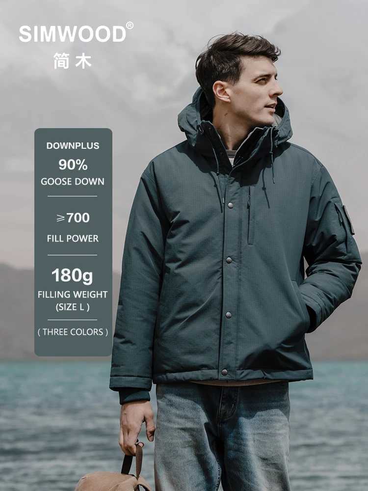 SIMWOOD 2024 Winter New 90% White Down Coats Men Hooded Water Repellent Parka Warm Outdoor Jackets LX241009