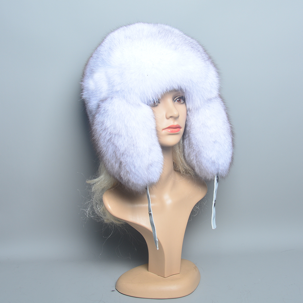 Hot Sale Women Winter Real Knitted Top Natural Ear Cap Genuine Fox Fur Bomber Hat