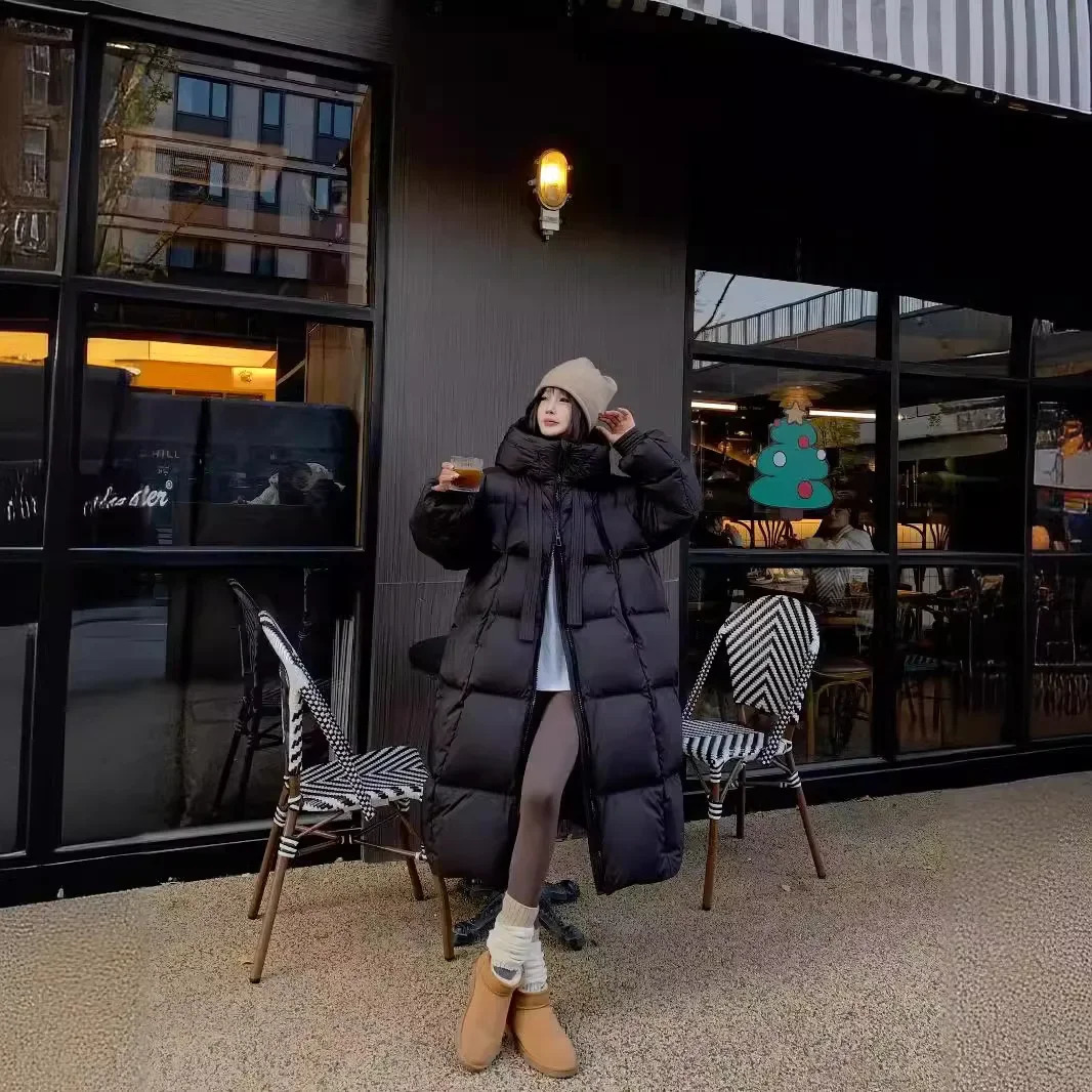 Winter Korean version thick white duck down duvet cover for women loose jacket above the knee trendy 241007