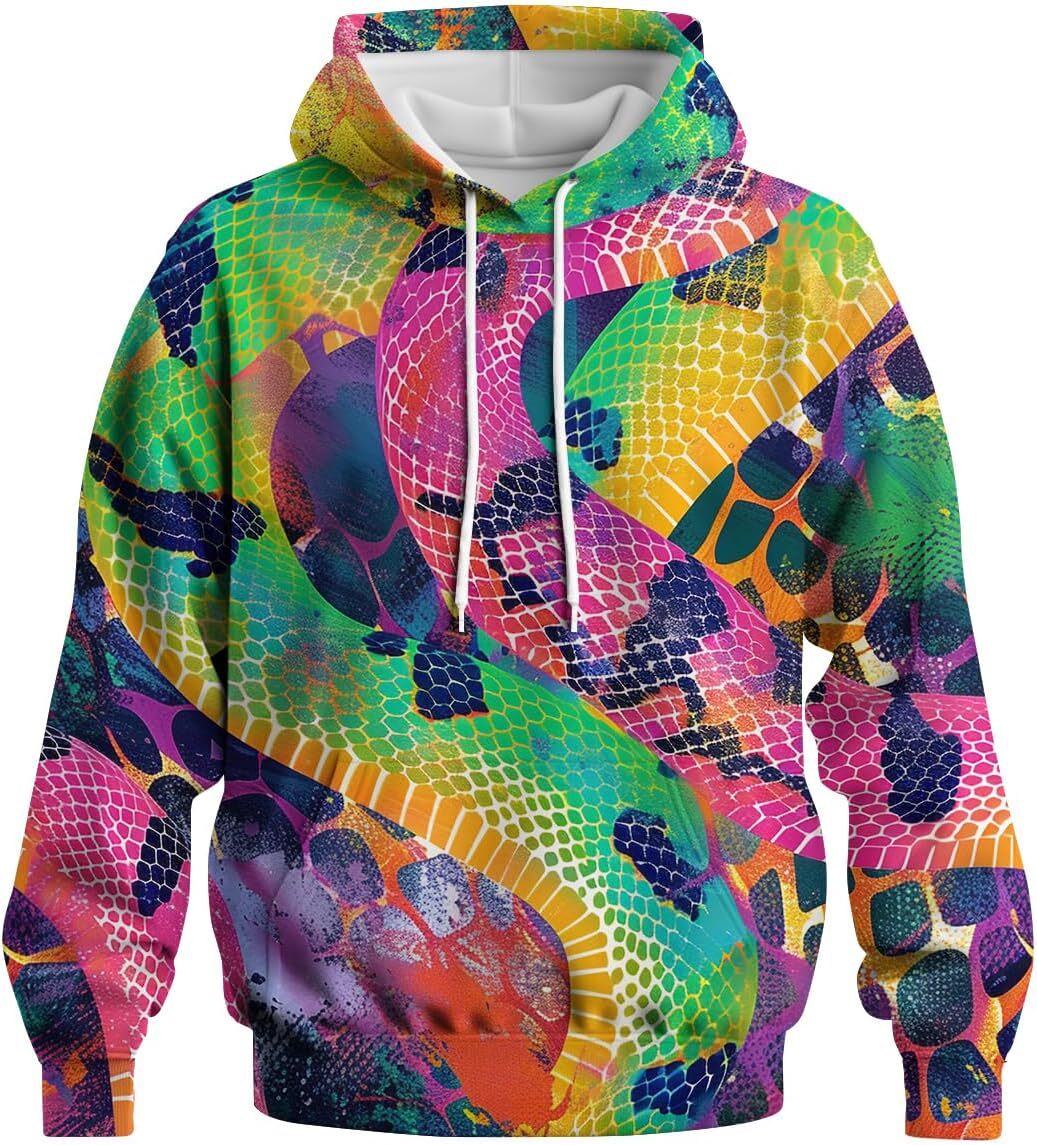 Hoodie for Mens Womens Mens Leopard Print Hoodies Colorful Graphic Hooded Fashion Snake Print Long Sleeve Pullover Sweatshirt With Pocket Graphic trac