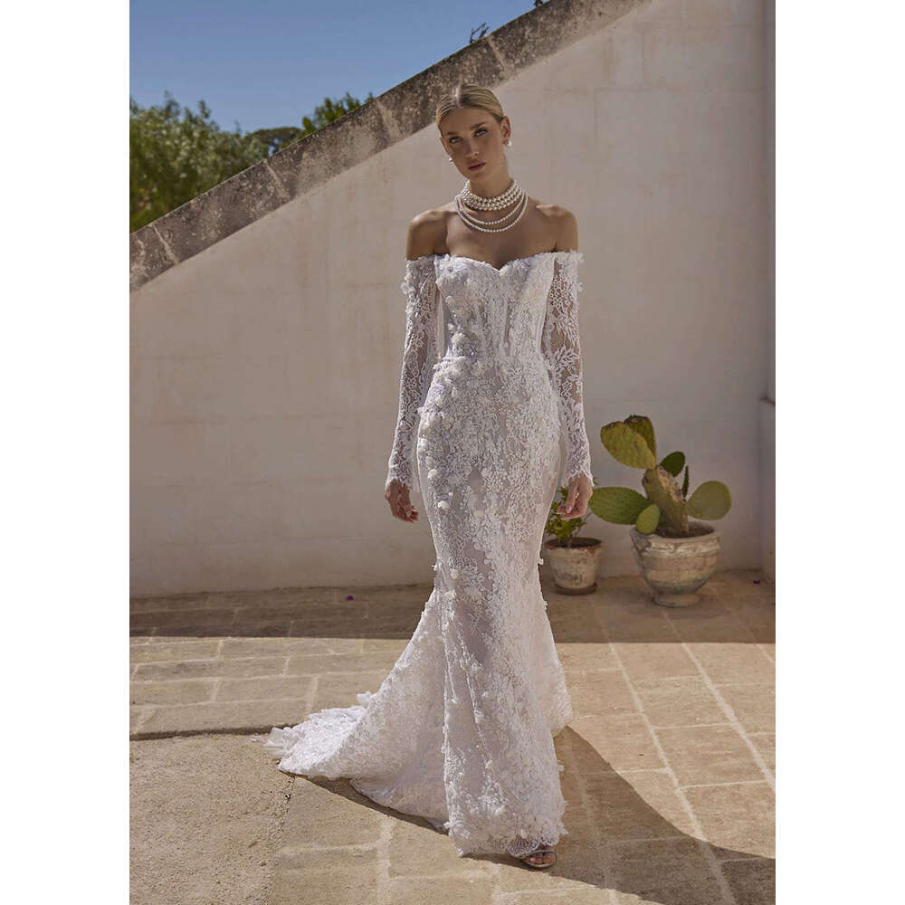 Illusion Wedding Dress Mermaid Strapless Appliques Lace Long Sleeve Or Length Princess Bride Vestido De Noiva Custom Made 0228Lz