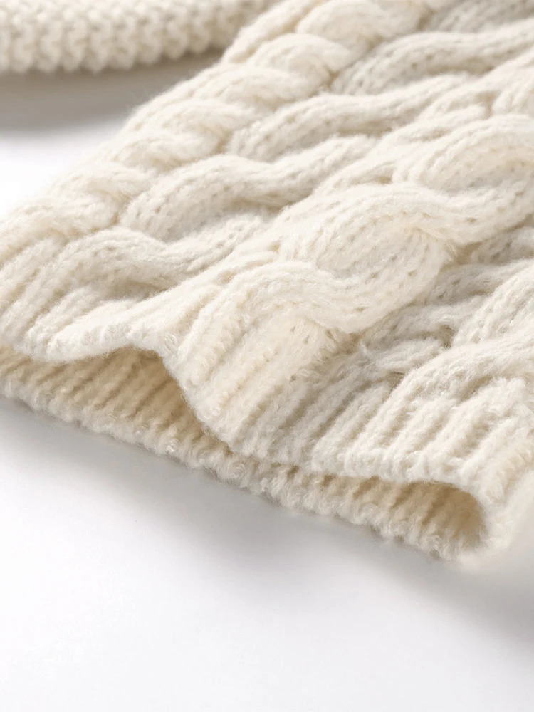 Knitted womens oversized sweater with twisted and unique turtle neck long lantern sleeves casual solid jumper top lazy thick 241007