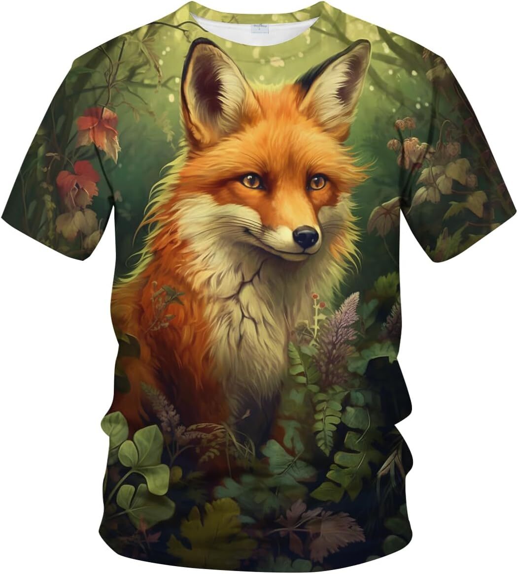 Mens T shirt Psychedelic Fox Pattern Shirt 3D Printed Wild Cute Animal Cool Tee graphic tee Casual tops summer clothes Short sleeve cool