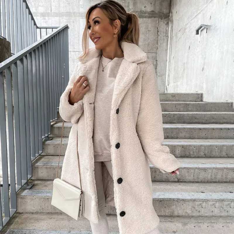 Womens Soft Oversized Woolen Coat Long Sleeve Casual Female Outerwear Chic Overcoat Fashion Winter Jacket Women Clothing 2024X241009