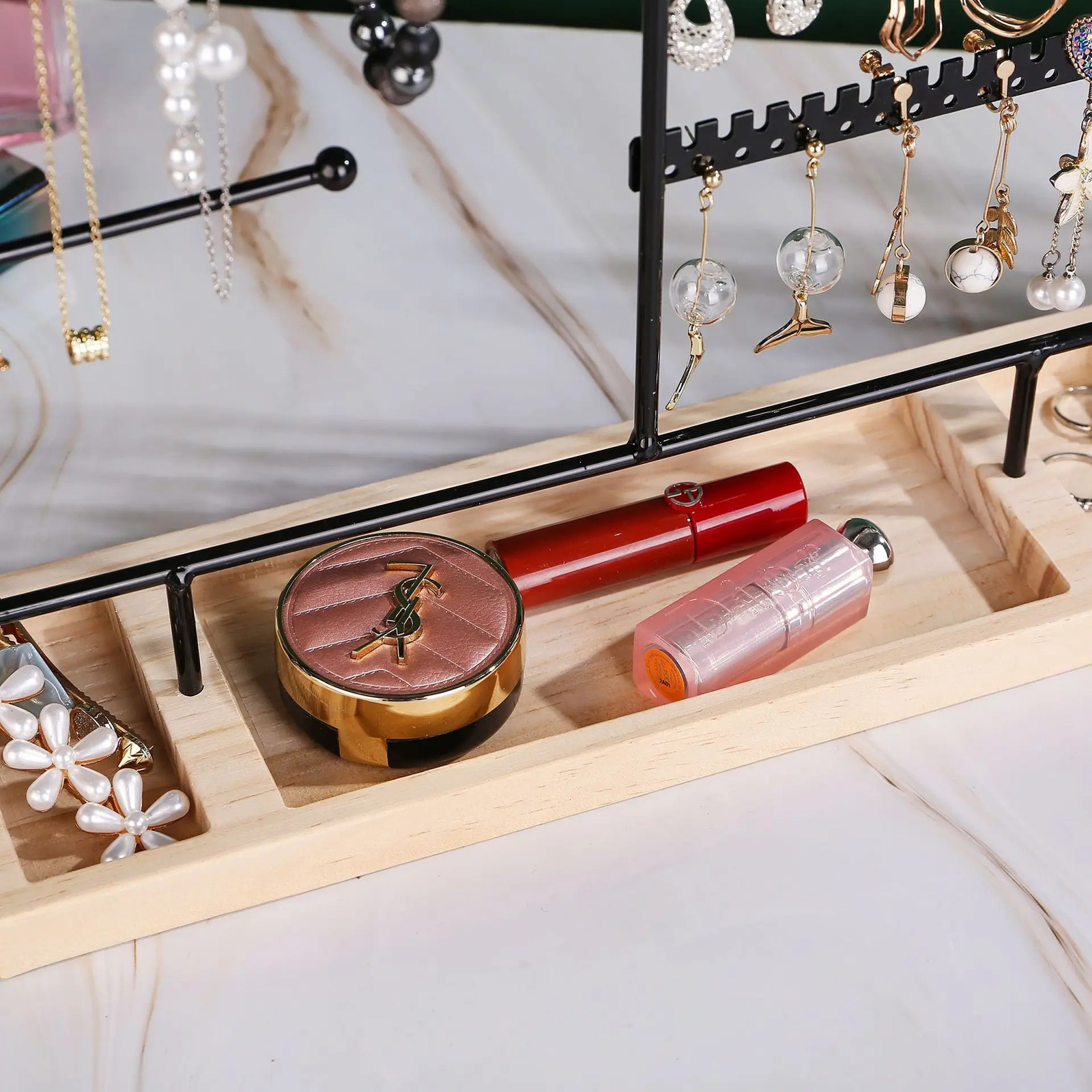 Multi functional earring display stand necklace ring storage stand detachable wooden bottom womens bracelet watch jewelry stand 240924