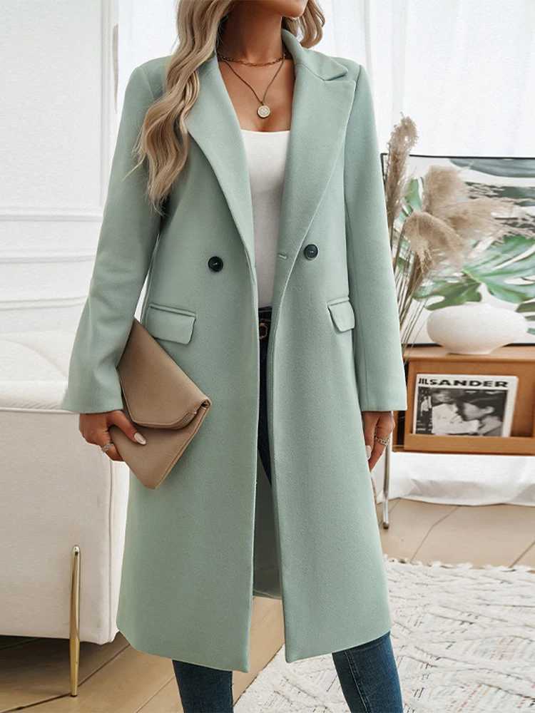 Woollen Blends Overcoat Coat Women Elegant Long Sleeve Button Single Breasted Solid Outwear Winter Casual Fashion StreetwearX241009