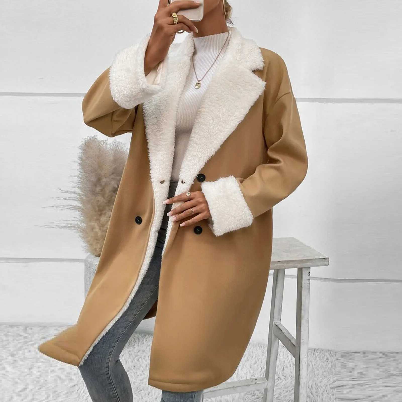 WomenS Jackets Winter Imitation Lamb Down Vintage Coat Fashion Thicken Korean Warm Loose Woman Clothing Mid Length CoatX241018