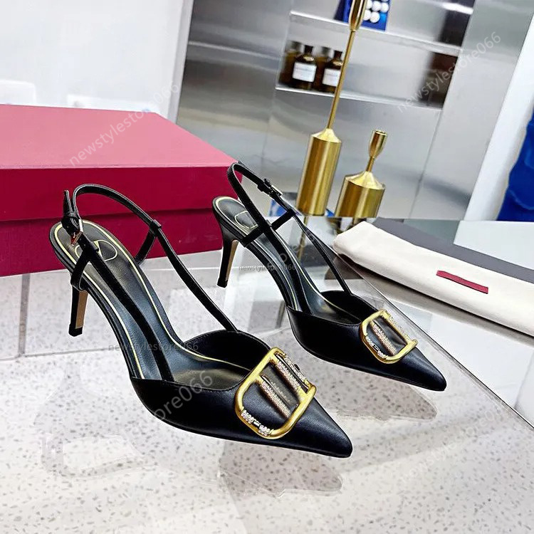 Women Sandals Designer High Heels Shoes Summer Real Leather brand Pumps 6cm 8cm 10cm Thin Heel Pointed Toe Nude Black Matte Woman Sandal with Dust Bag 35-45 shoes