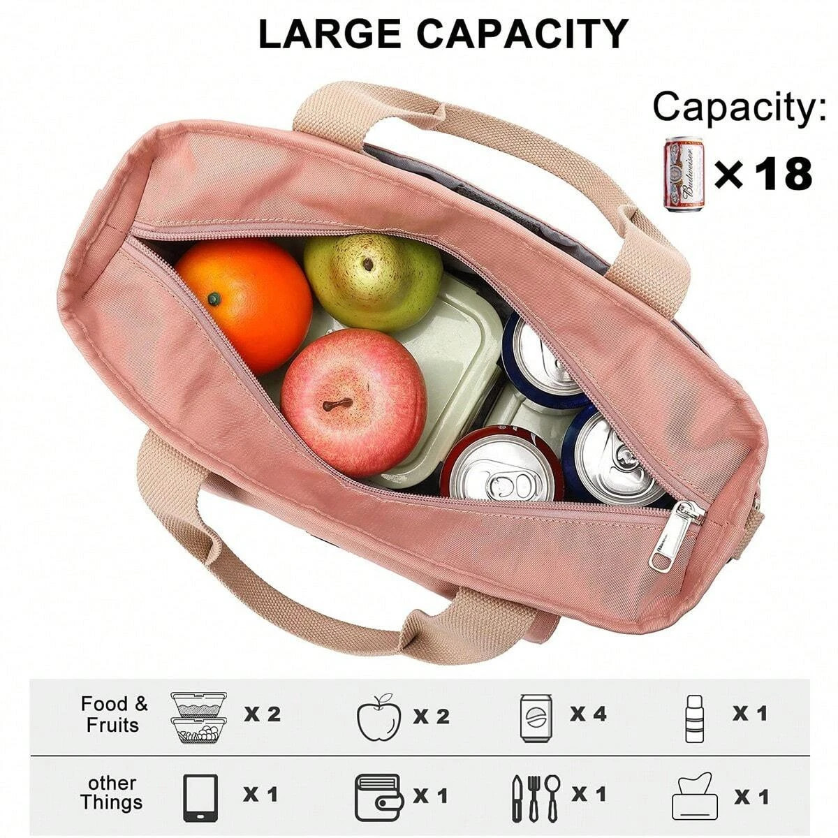 Fashionable womens insulated lunch handbag with large opening temperature control and detachable shoulder strap 241008