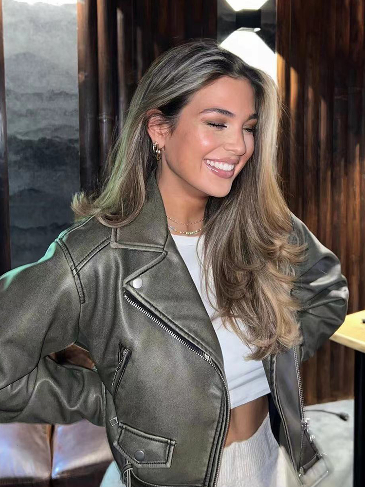 ZACK RAIN Women Faux With Belt Jacket 2022 Autumn Winter Ladies Leather Buckle Coat Vintage Zipper Female Chic Outwear