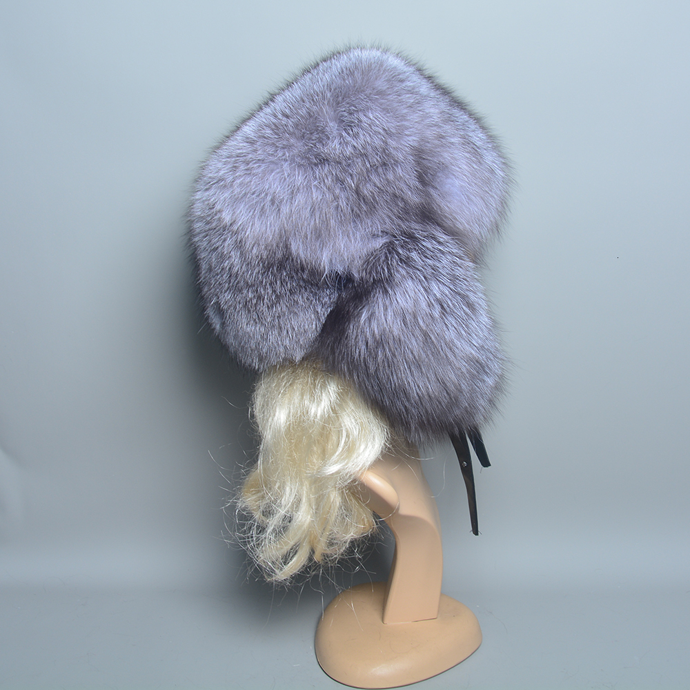 Hot Sale Women Winter Real Knitted Top Natural Ear Cap Genuine Fox Fur Bomber Hat