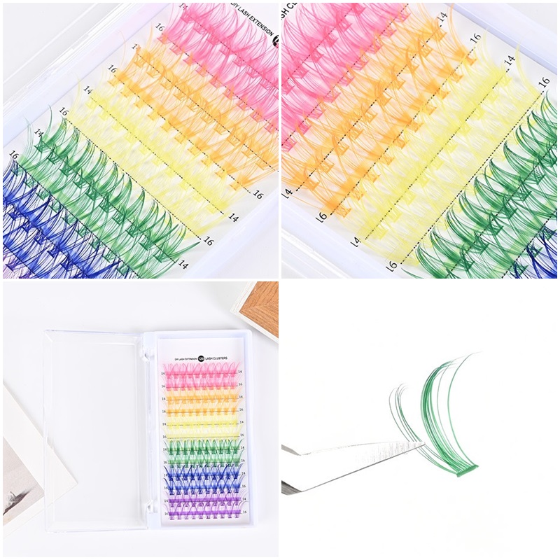 Colored Lash Clusters Individual Lashes 10mm 12mm 14mm 16mm Mixed 6 Colors Rainbow DIY Eyelash Extension Colorful Cluster Lashes Pack