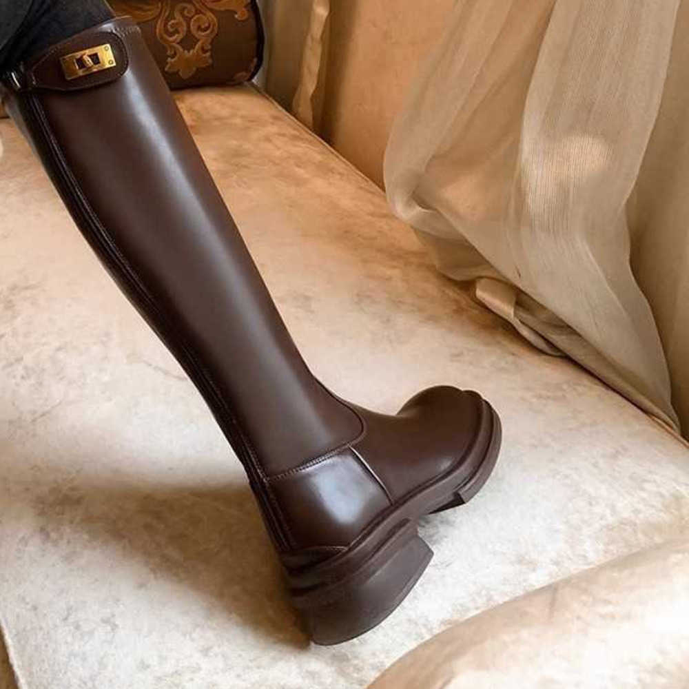 Leather Long Martin Boots For Women Autumn Winter Slimming Fashion Boots Versatile High Boots Knight Boots 240826