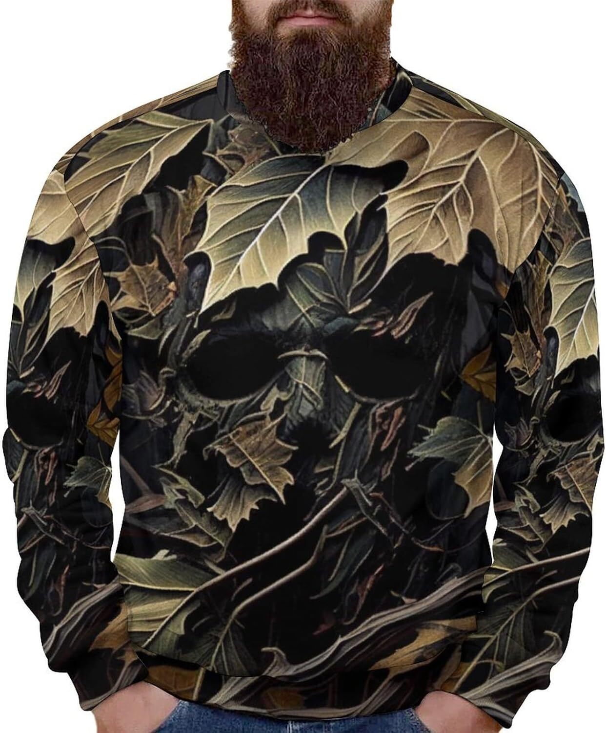 Long Sleeve Shirts for Men sweatshirt Mens Crewneck Camouflage Maple Leaf Sweatshirt Camo Pullover Crew Neck Casual TopsStreetwear Casual tops clothes