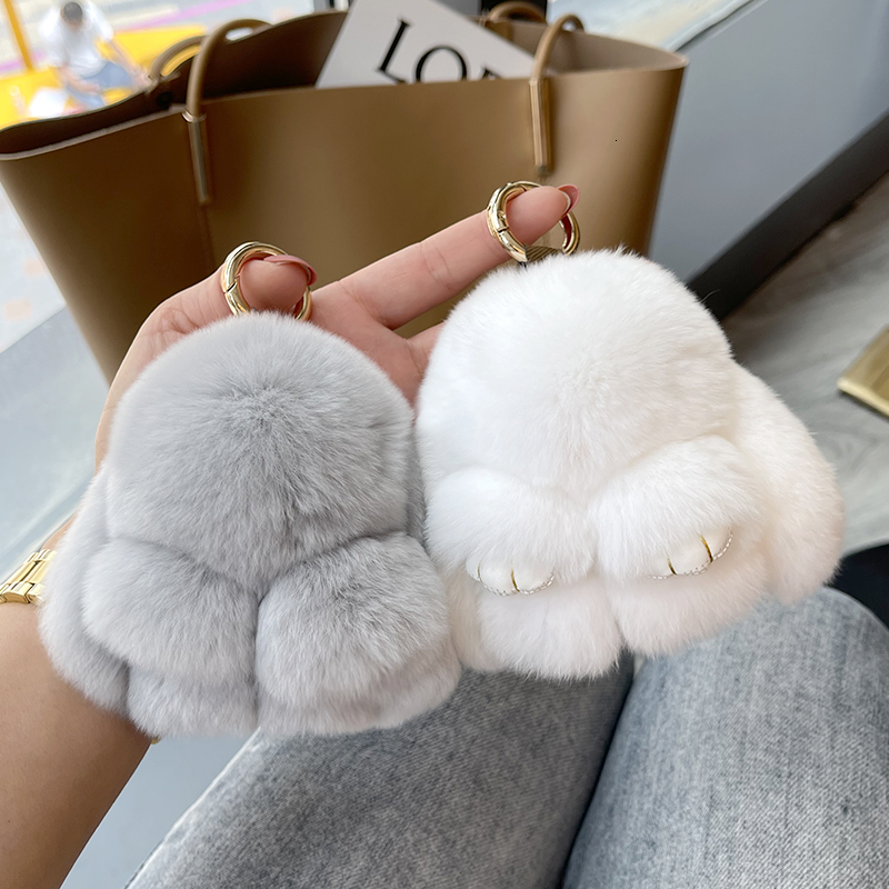 Mini Real Rex Bunny Toy Doll Keyring Tote Bag Charm 10Cm Fur Rabbit Keychain Car Pendant