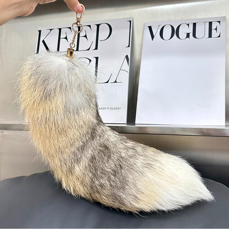 40Cm Real Fox Keychain Wolf Tail Fur Tassel Key Chains Bag Charm Keyring Holder Strap Chain Best Gift Jewelry