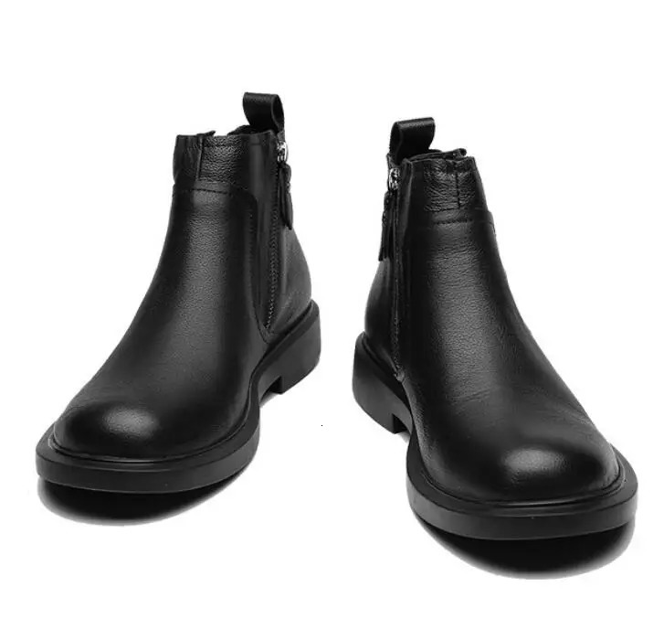 Mens round head zipper leather Korean version retro ankle warm boots men British style M920 240929