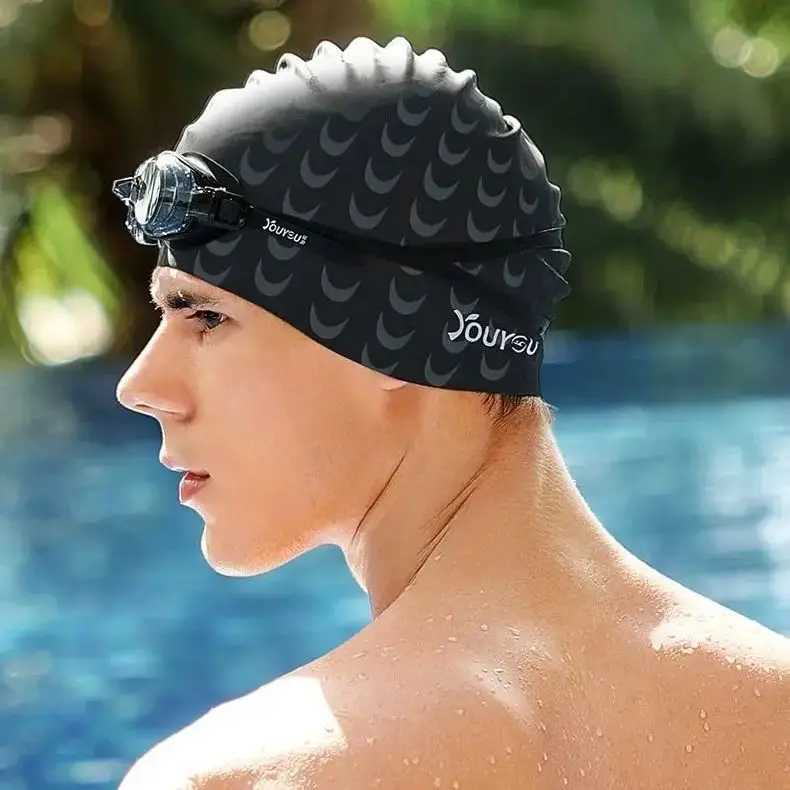 Enhanced silicone swimming cap for men waterproof and tangle free ear protection swimming print for women large size CL241009