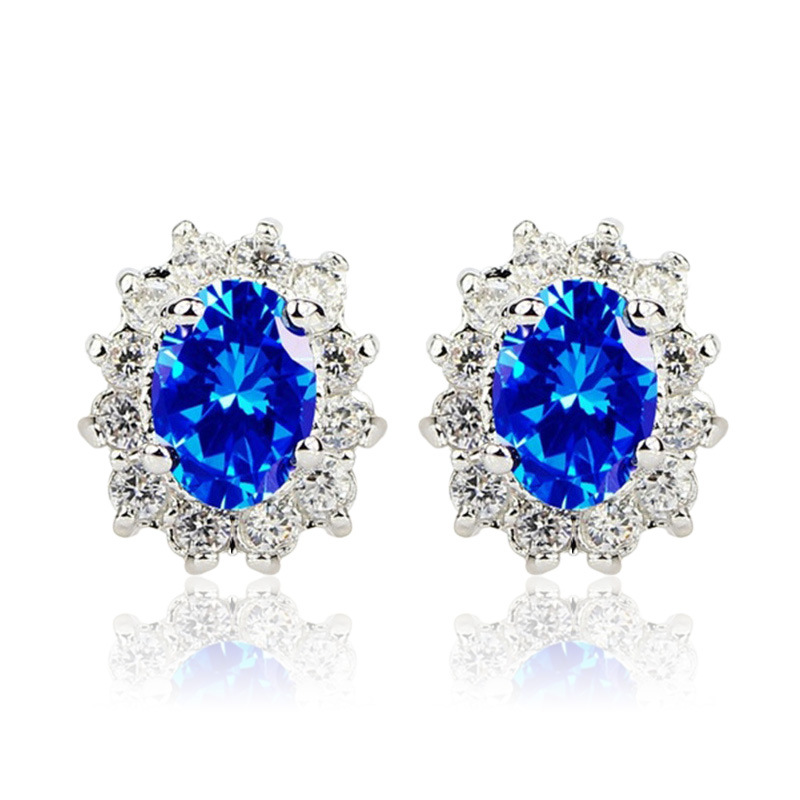 18K Ruby Earrings 925 Sterling Silver Synthetic Sapphire Stud Women's Diamond Amethyst Colored Gemstone Flower Stud Earrings