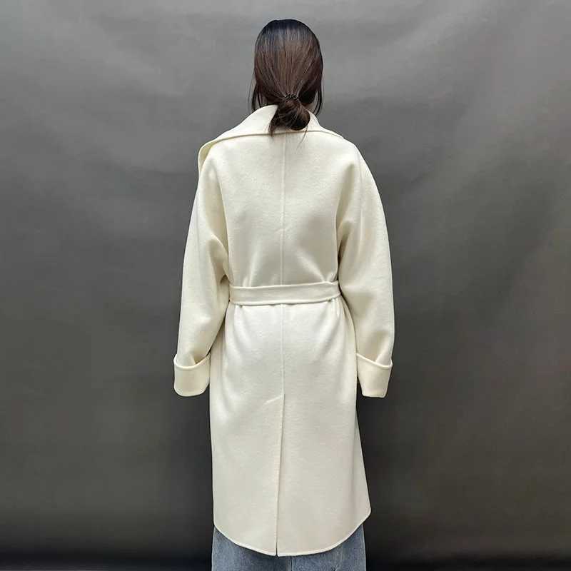 Winter Fashion Real Wool Coats 2023 Lady Trench Coat Street Wear Womens Cashmere Long Overcoat QN5841X241009