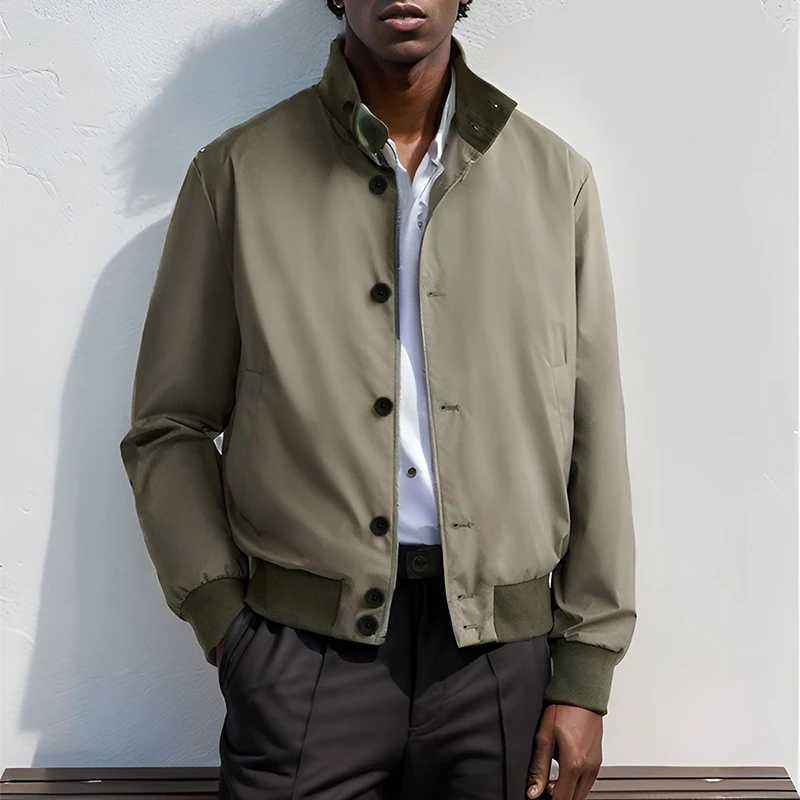 Mens Long Sleeve Button-up Coats Men Leisure Pure Color Slim Jackets Outerwear Classic 2024 Stand Collar Solid Jacket Coat LX241009