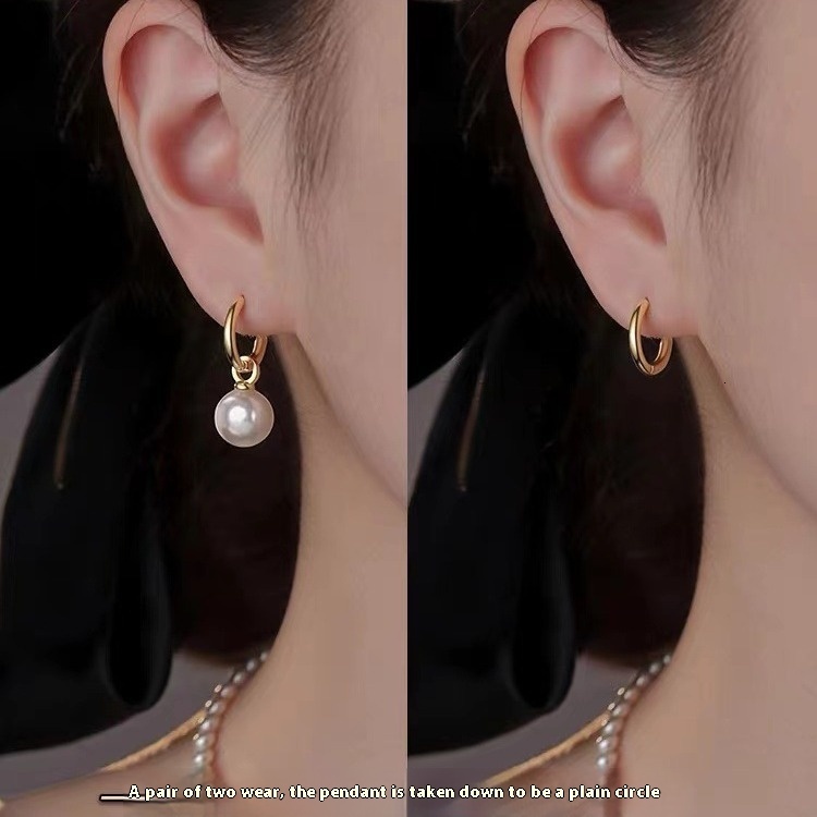 Sier needle pearl 2024 new women's light niche earrings