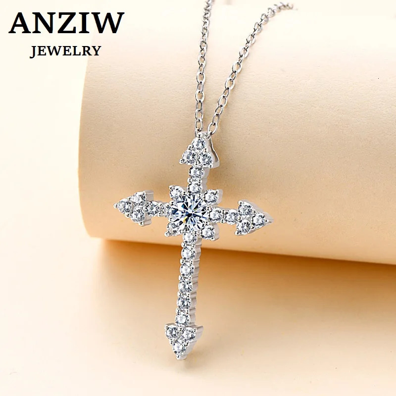 Anziw 50mm65mm cross pendant necklace in white gold silver 925 suitable for Christian women and mens certified jewelry gifts 240912