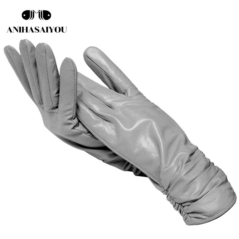Light gray womens leather gloves sheepskin for women selling winter genuine 2081 241009