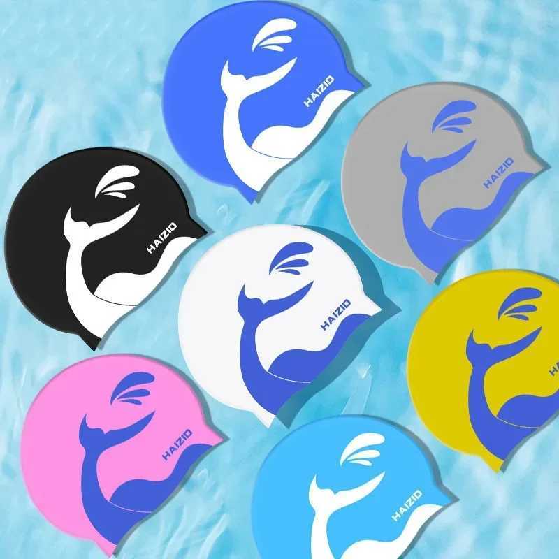 Universal mens swimming cap soft silicone waterproof cute cartoon swimming cap large-sized adult swimming cap pool accessories CL241009