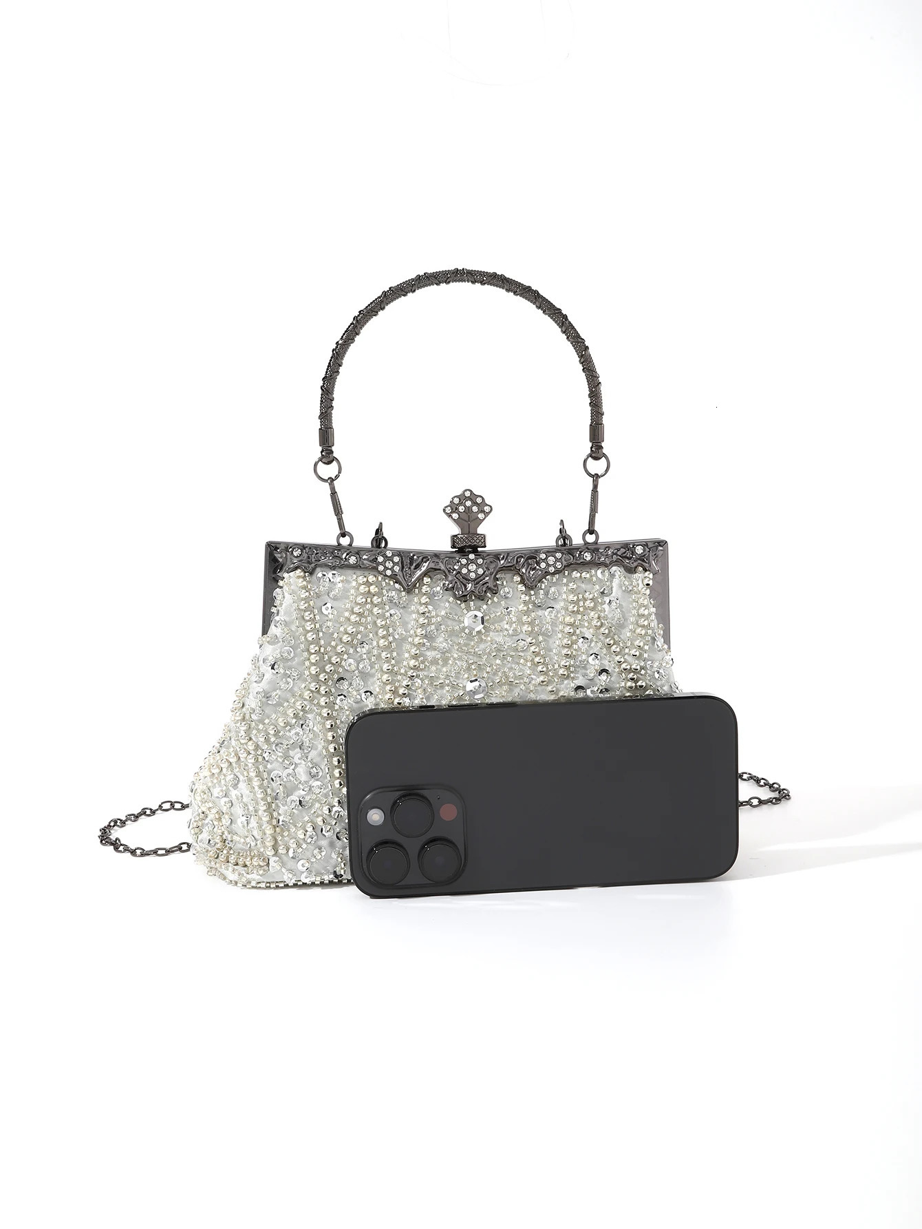 Retro trend heavy industry embroidery flower bead handheld evening bag used for parties and weddings 241008