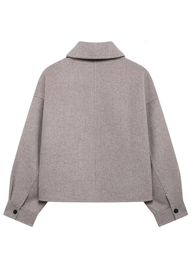 Womens wool jacket for autumn and winter solid single chest lapel long sleeved jacket womens warm street jacket 240930