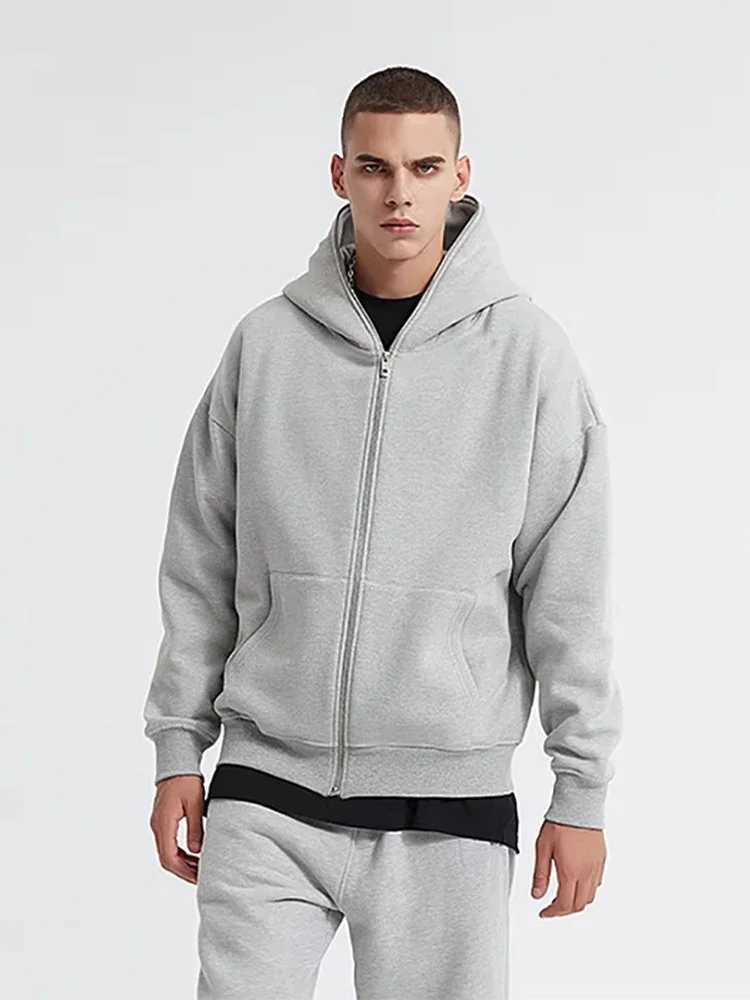 Men's Hoodies Sweatshirts Womens Fashion Harajuku Street Zipper Mens Retro Long Sve Oversized Loose Double Pocket Hooded Autumn New Black Sweatsh