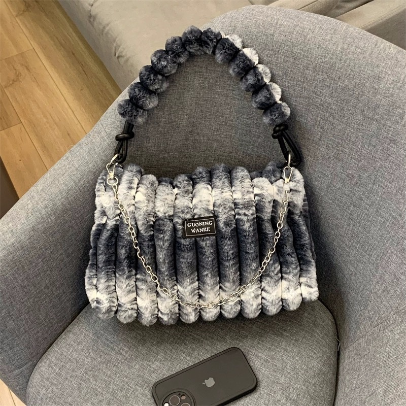 Tie dye plush shoulder underarm bag Women's large capacity bag autumn/winter new hand-held hair bag crossbody bag
