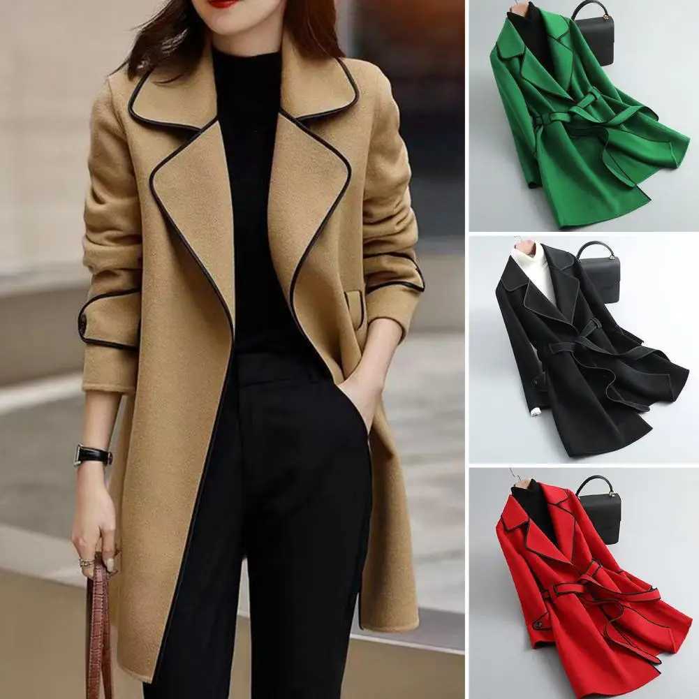 Stylish Women Outerwear Elegant Long Sleeves Autumn Winter Slim Fit Open Stitch Woolen Coat Ladies Jacket StreetwearX241009